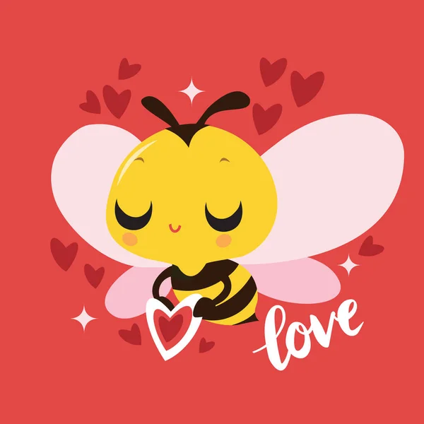 Cartoon Vector Illustration Cute Honey Bee Love — Stock Vector