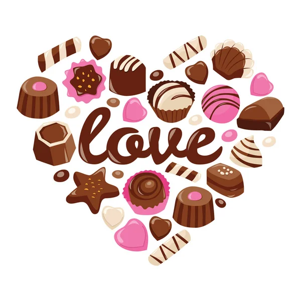 Uma Ilustração Vetorial Dos Desenhos Animados Chocolate Doce Valentine Dispostos — Vetor de Stock