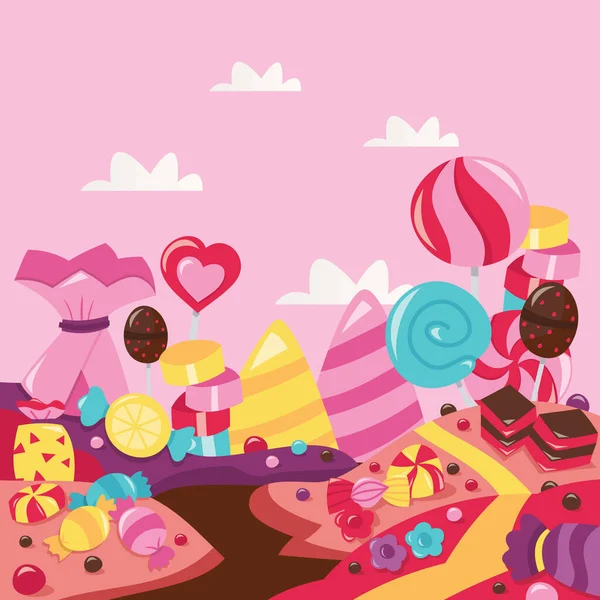 Cartoon Vector Illustration Whimsical Cheerful Pink Candy Land — Stock Vector