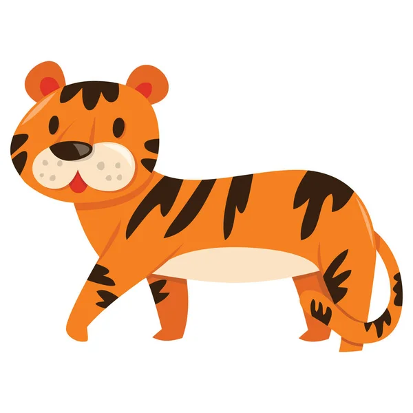 Sebuah Vektor Kartun Ilustrasi Harimau Lucu - Stok Vektor