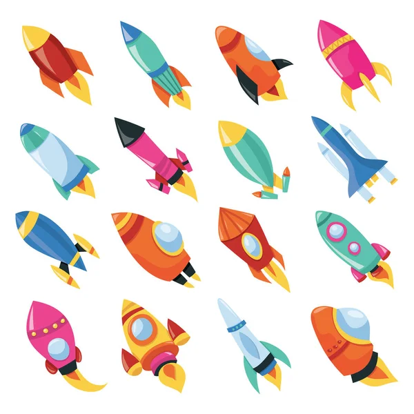 彩色可爱的火箭船的卡通矢量图解 — 图库矢量图片