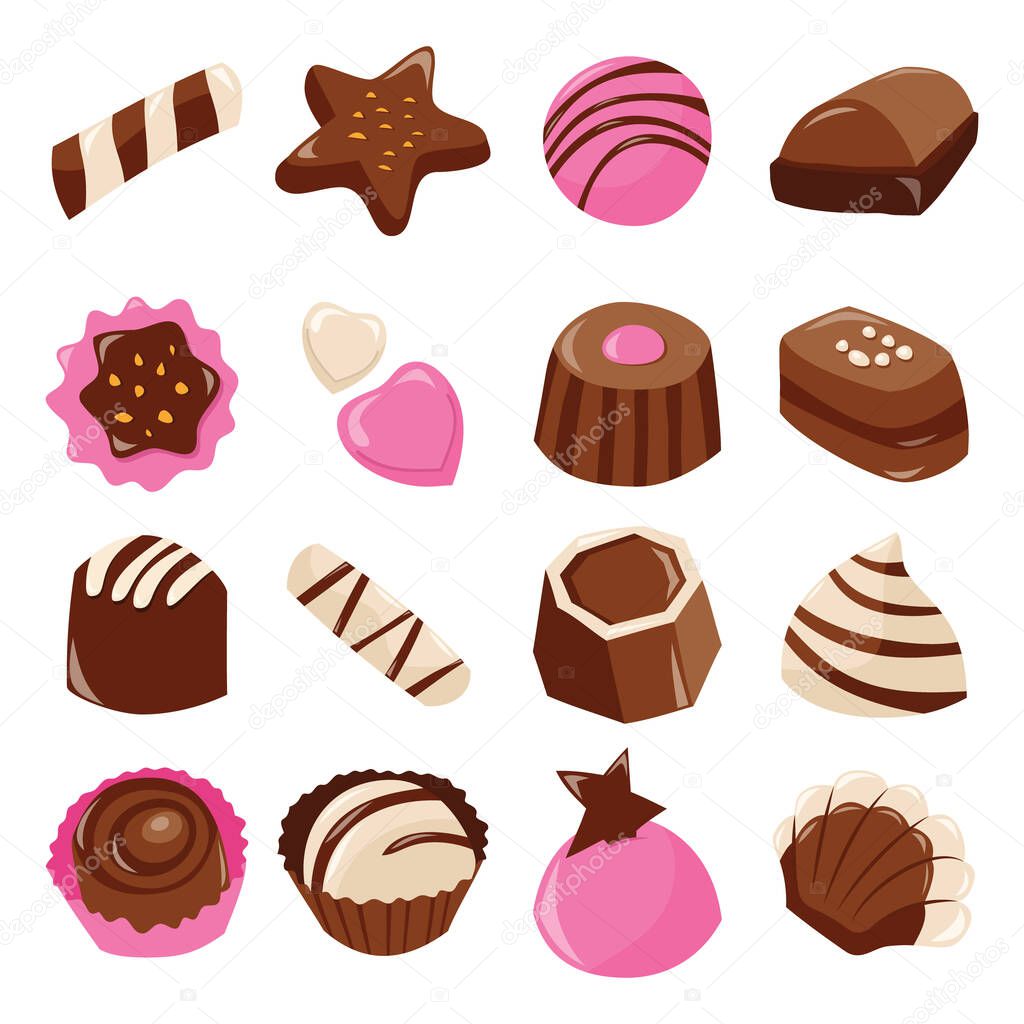 A cartoon vector illustration of various sweet valentine chocolate set.