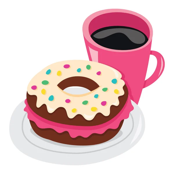 Eine Cartoon Vektor Illustration Einer Rosa Tasse Kaffee Und Bunten — Stockvektor