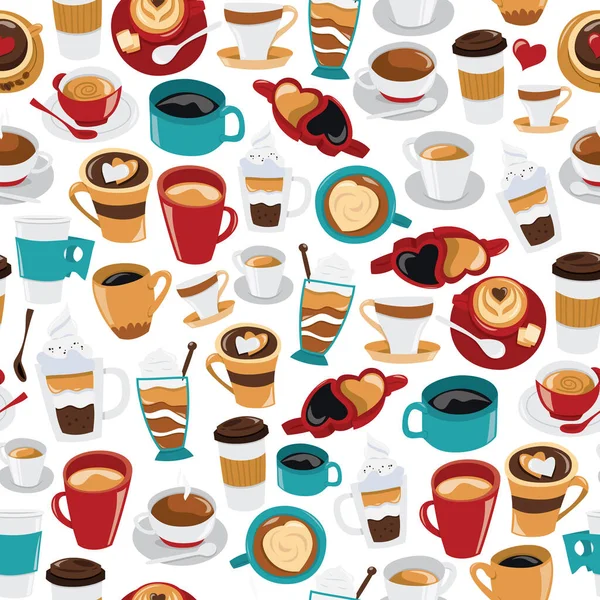 Uma Ilustração Vetorial Desenhos Animados Xícaras Café Copos Sem Costura — Vetor de Stock