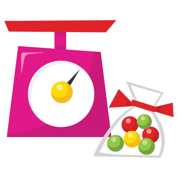 Illustration Vectorielle Dessin Animé Sac Bonbons Une Balance Rose — Image vectorielle