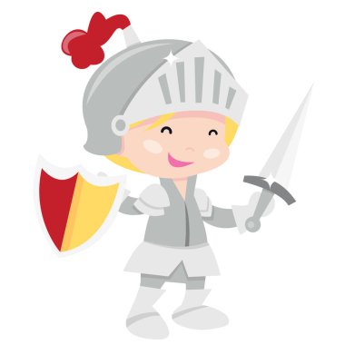 Bir şövalye çocuğun çizgi film çizimi..