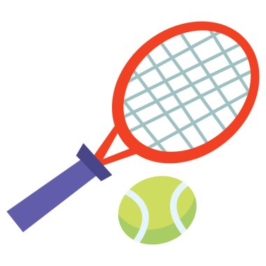 Bir tenis topu ve raketinin çizgi film çizimi..