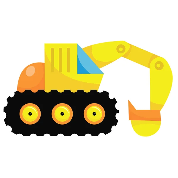Cartoon Vector Illustration Yellow Excavator Truck — Stock Vector