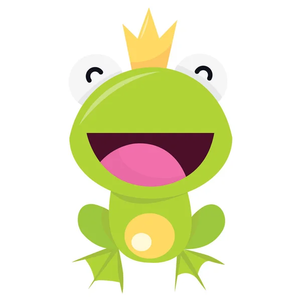 Cartoon Vector Illustration Green Frog Prince — Stock Vector