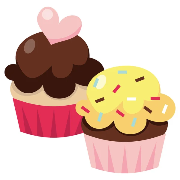 Μια Εικονογράφηση Φορέα Κινουμένων Σχεδίων Δύο Χαριτωμένα Cupcakes — Διανυσματικό Αρχείο