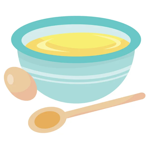 숟가락 달걀을 그릇의 혼합물 을묘사 — 스톡 벡터