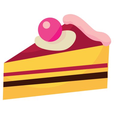 Kirazlı ve çırpılmış kremalı bir pasta diliminin çizgi film çizimi..