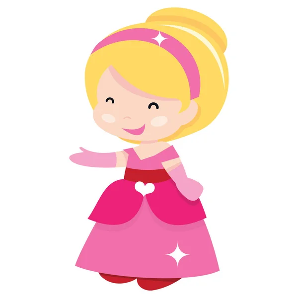 Een Cartoon Vector Illustratie Van Prinses Meisje Roze Jurk — Stockvector