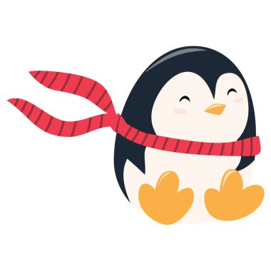 Şirin bir noel pengueninin çizgi film çizimi..