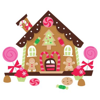 Tatlı zencefilli kurabiye evinin çizgi film çizimi..