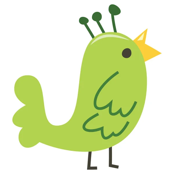 Karikatura Vektor Ilustrace Rozmarný Roztomilý Zelený Pták — Stockový vektor