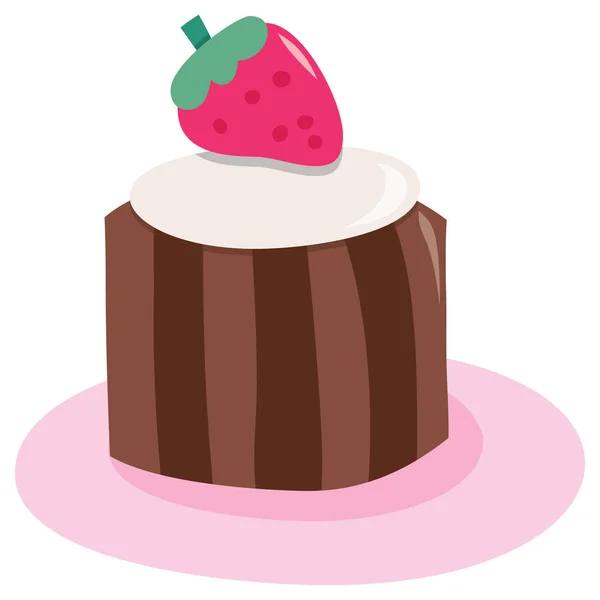 Μια Εικονογράφηση Φορέα Κινουμένων Σχεδίων Ενός Χαριτωμένου Κέικ Φράουλα — Διανυσματικό Αρχείο