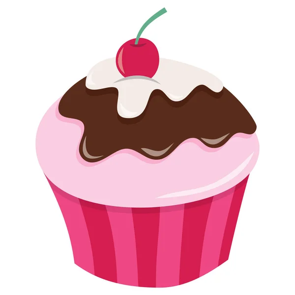 Eine Cartoon Vektor Illustration Eines Niedlichen Cupcake Mit Kirsche — Stockvektor