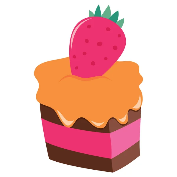 Eine Cartoon Vektor Illustration Einer Süßen Torte Mit Erdbeere — Stockvektor