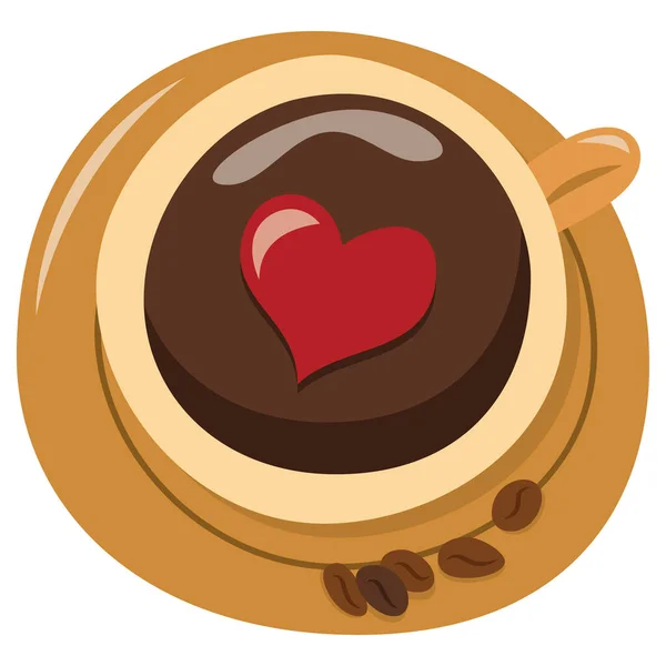 Cartoon Vector Illustration Caramel Coffee Cup Heart Decoration — Stock Vector