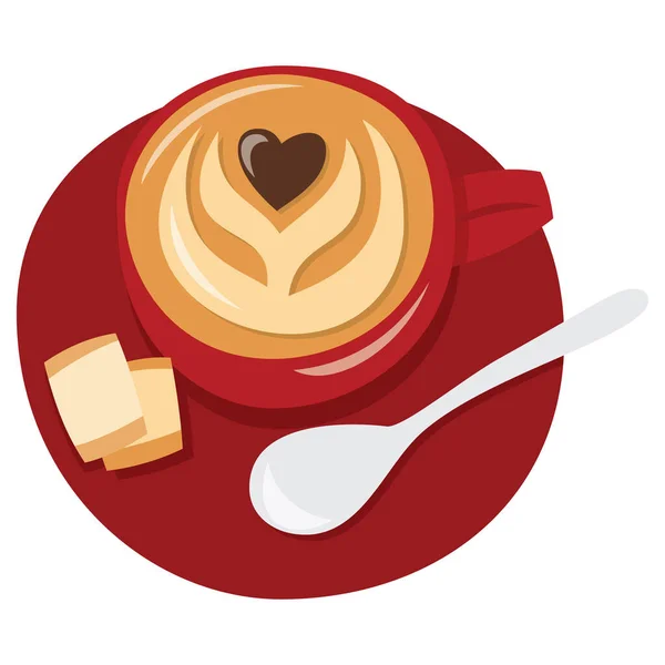 Cartoon Vector Illustration Red Coffee Cup Chocolate Heart Decoration — Stock Vector