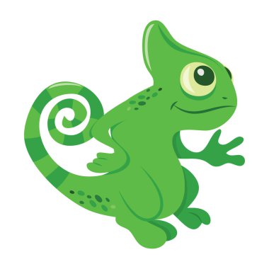 Şirin yeşil bir bukalemun kertenkelesinin çizgi film çizimi..