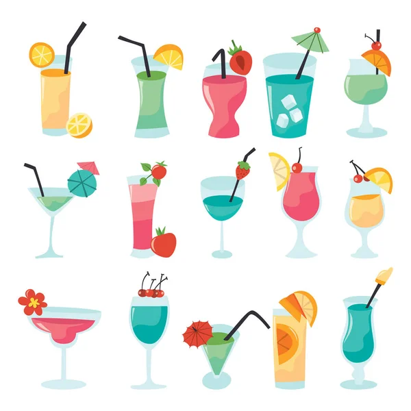 Een Cartoon Vector Illustratie Van Verschillende Kleurrijke Cocktaildrankjes — Stockvector
