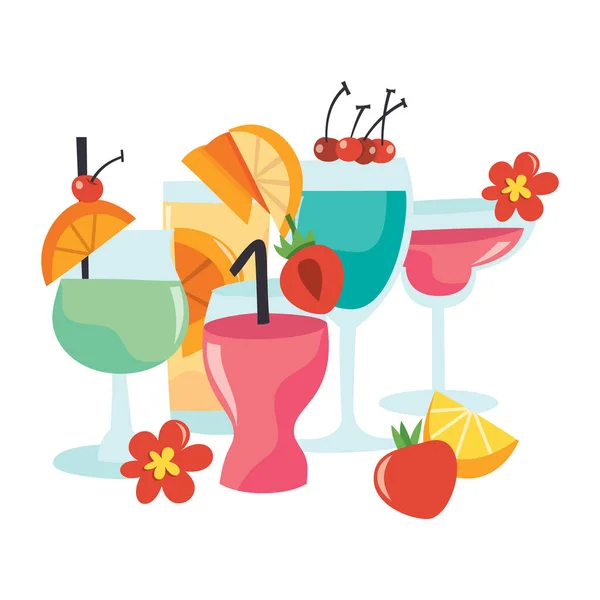 Une Illustration Vectorielle Dessin Animé Diverses Boissons Cocktail Colorées Dans — Image vectorielle