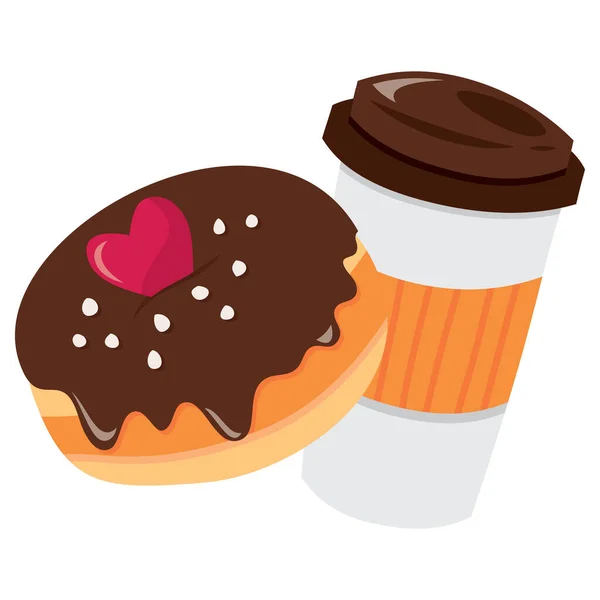 Tegneserie Vektor Illustration Sød Chokolade Glasur Donut Med Takeaway Kaffekop – Stock-vektor