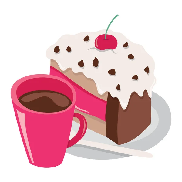 Ein Cartoon Vektor Illustriert Eine Rosa Tasse Kaffee Und Ein — Stockvektor