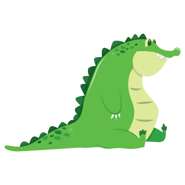 Карикатурная Векторная Иллюстрация Симпатичного Зеленого Крокодила Сидящего — стоковый вектор