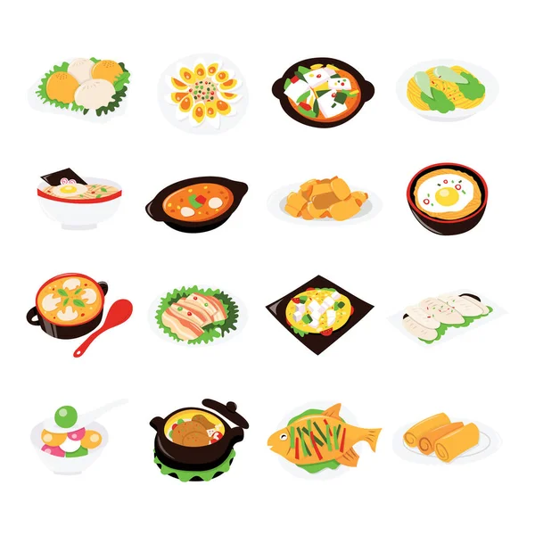 Une Illustration Vectorielle Dessin Animé Cuisine Asiatique Ensemble — Image vectorielle