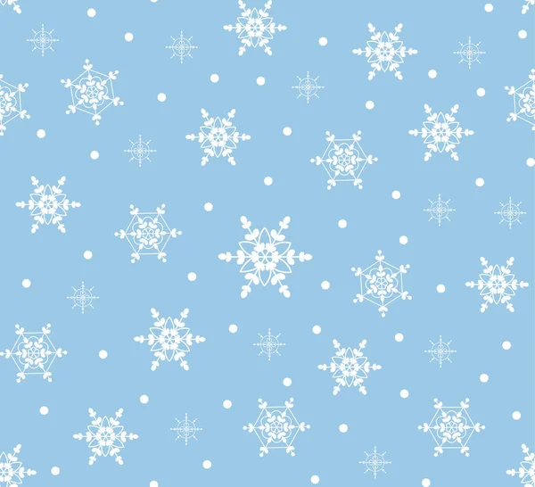 Simple winter seamless vector pattern with snowflakes on blue background. — Stock Vector