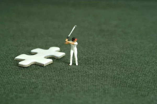 Miniature People Toy Figure Photography Winning Tournament Concept Women Golfer — Foto de Stock