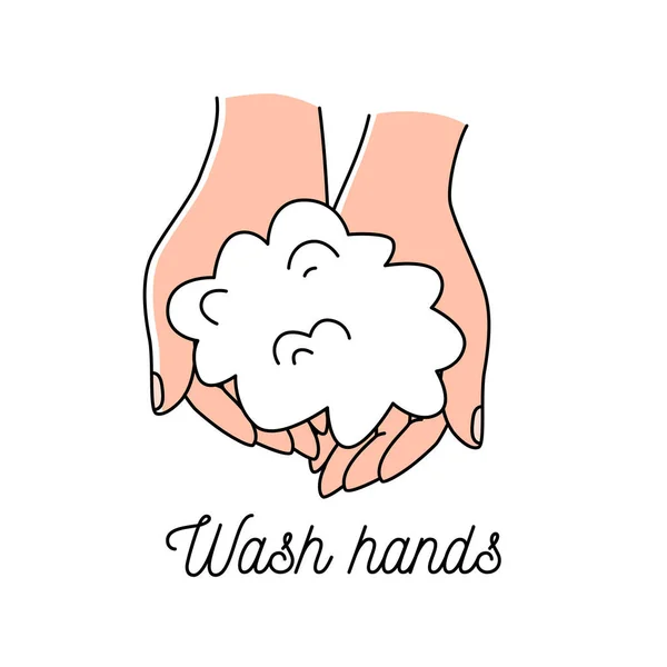 El yıkama ikonu. Virüs taşıyıcı illüstrasyonunu önlemek için ellerini sabunla yıkıyorum. — Stok Vektör