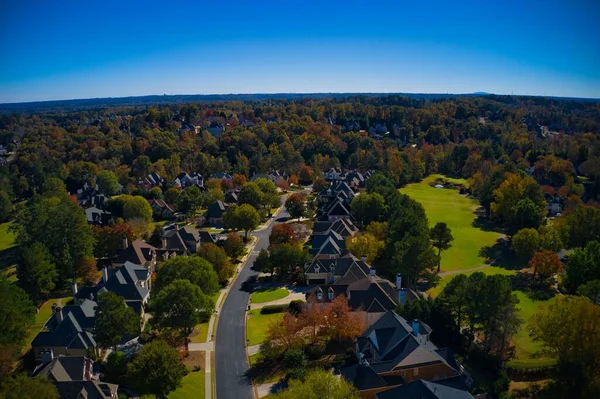 Panorama Luftaufnahme Von Luxuswohnungen Einer Gehobenen Nachbarschaft Den Vororten Mit — Stockfoto