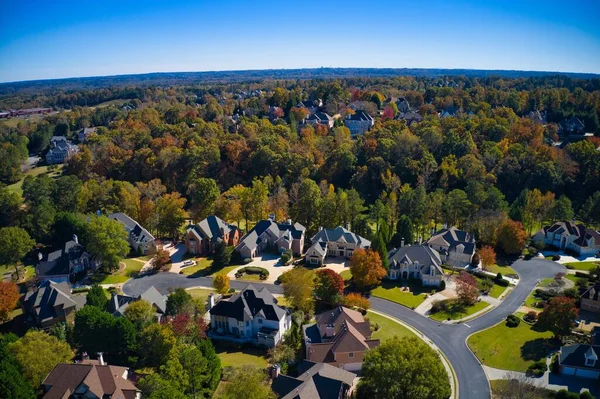 Panoramic Aerial View Luxury Homes Upscale Neighborhood Suburbs Beautiful Colors Royalty Free Stock Images