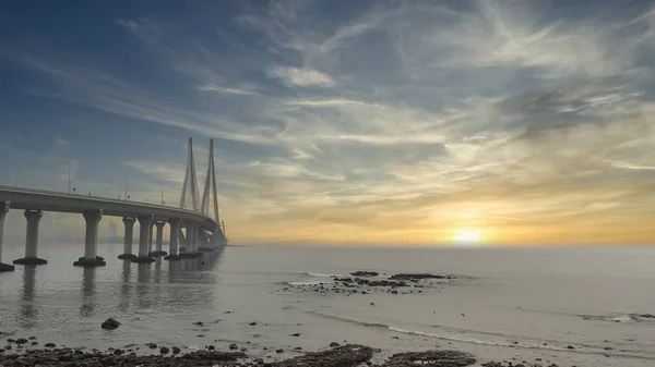 Beautiful Colorful Sky Clouds Sunset Mumbai View Bandra Worli Sealink — Foto Stock