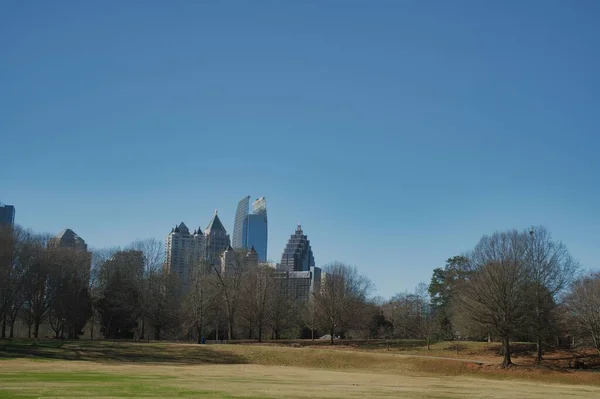 Atlanta 2022 Január Gyönyörű Panoráma Atlanta Belvárosára Népszerű Piedmont Parkból — Stock Fotó