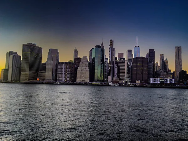 Panoramatický Výhled Panorama Manhattanu Pořízený Brooklynského Mostu Během Natáčení New — Stock fotografie
