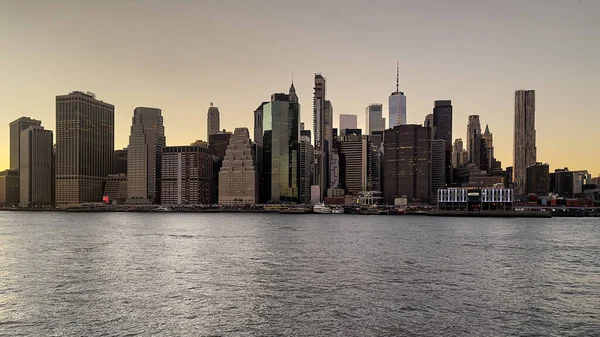 Panoramautsikt Över Manhattan Från Brooklyn Bridge Park Inspelningen New York — Stockfoto