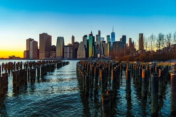 Scénický Pohled Krásnou Panorama Manhattanu Při Západu Slunce New Yorku — Stock fotografie