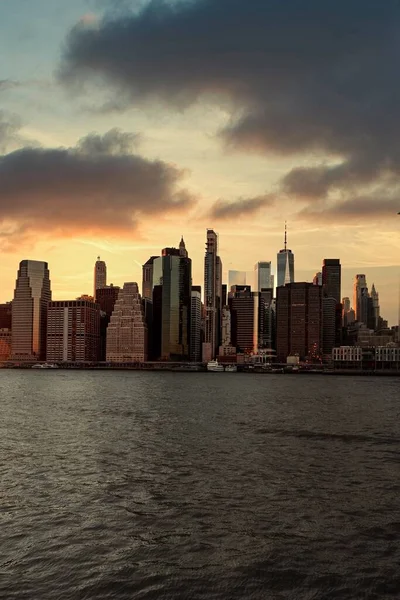 Scénický Pohled Krásnou Panorama Manhattanu Při Západu Slunce New Yorku — Stock fotografie