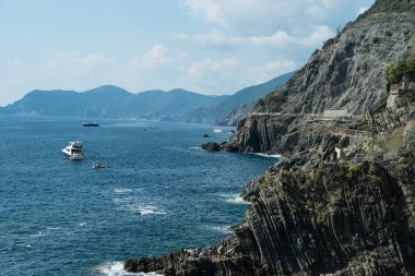 Panoramic view of beautiful villages in CInque Terre region in Italy a popular tourist destination.