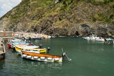 Panoramic view of beautiful villages in CInque Terre region in Italy a popular tourist destination.