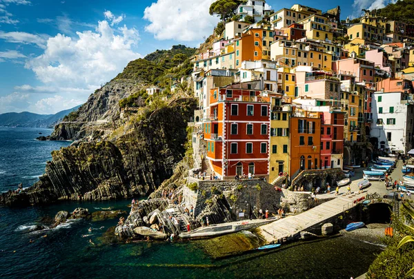Panoramic View Beautiful Villages Cinque Terre Region Italy Popular Tourist — Φωτογραφία Αρχείου