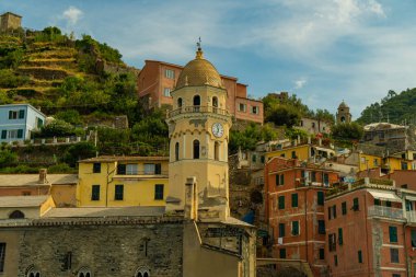 Panoramic view of beautiful villages in CInque Terre region in Italy a popular tourist destination.