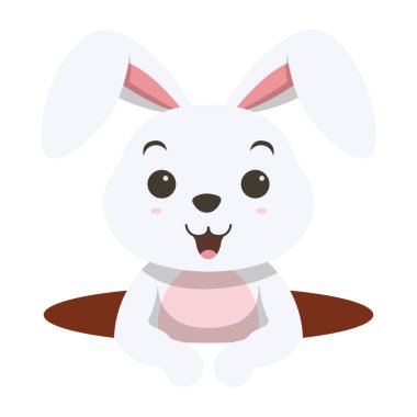 Vector Illustration of Cute little white bunny out from hole