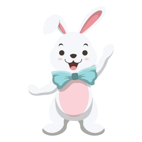 Vector Illustration Cute White Rabbit Cartoon Standing — Vetor de Stock