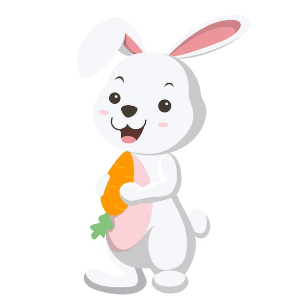 Vector Illustration Cute White Rabbit Holding Carrot — Stock Vector